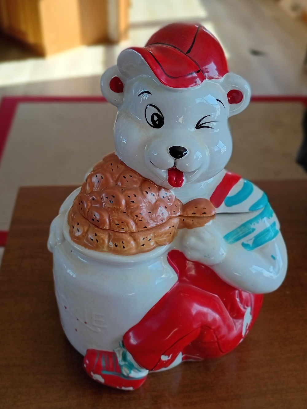 Vintage Bear Cookie Jar Winking Ceramic Fine Ceramic With Box Retro Kitchen Deco